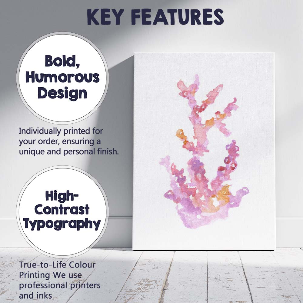 Pink Purple Watercolour Coral Reef Coastal Marine Illustration Canvas Wall Art Print Decor Picture Ready to Hang