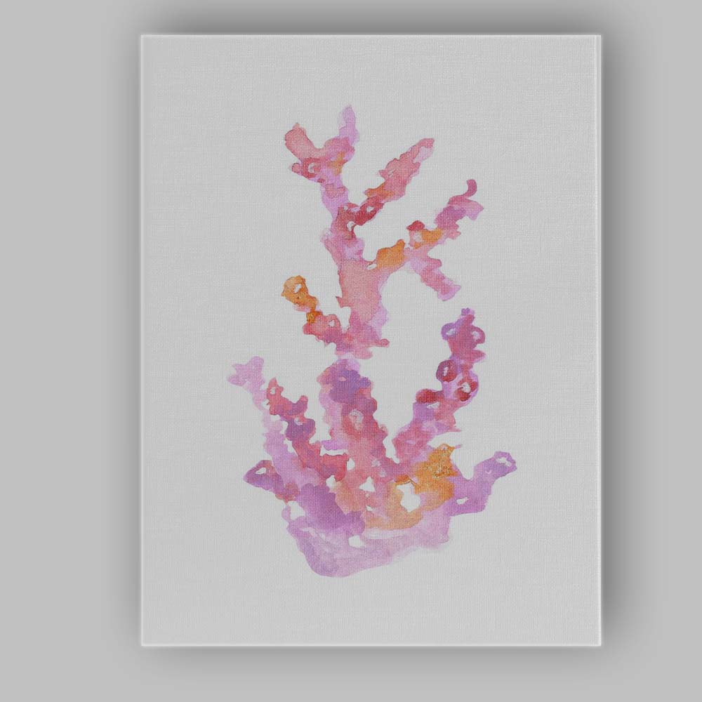 Pink Purple Watercolour Coral Reef Coastal Marine Illustration Canvas Wall Art Print Decor Picture Ready to Hang