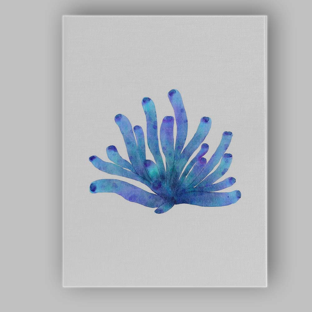 Blue Watercolour Sea Anemone Marine Coastal Illustration Canvas Wall Art Print Decor Picture Ready to Hang