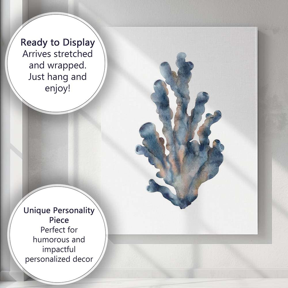 Blue Grey Watercolour Tube Coral Coastal Marine Illustration Canvas Wall Art Print Decor Picture Ready to Hang