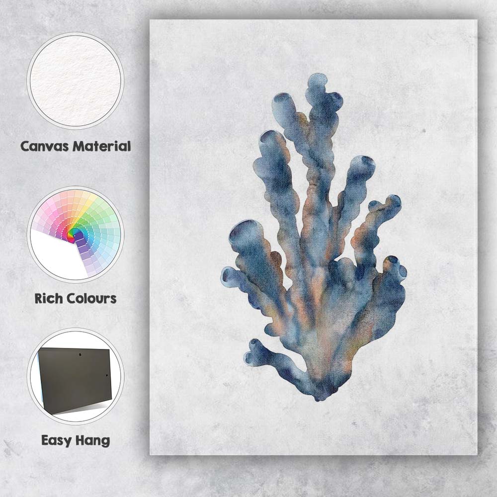 Blue Grey Watercolour Tube Coral Coastal Marine Illustration Canvas Wall Art Print Decor Picture Ready to Hang