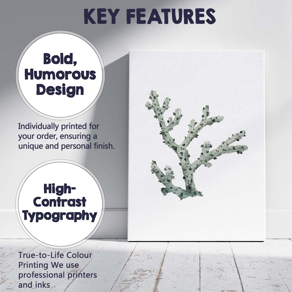 Soft Sage Branching Coral Watercolour Marine Illustration Canvas Wall Art Print Decor Picture Ready to Hang