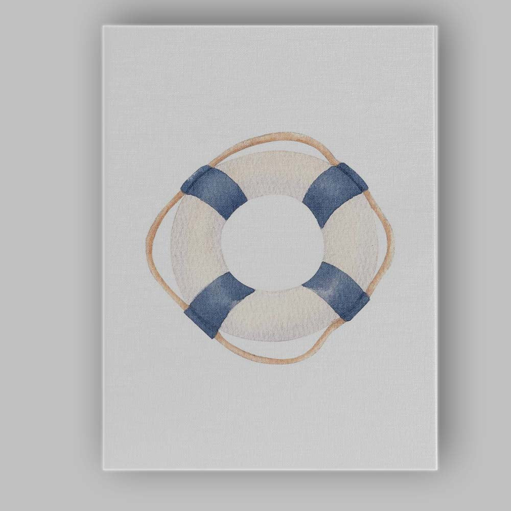 Navy Blue Coastal Lifebuoy Watercolour Nautical Illustration Canvas Wall Art Print Decor Picture Ready to Hang
