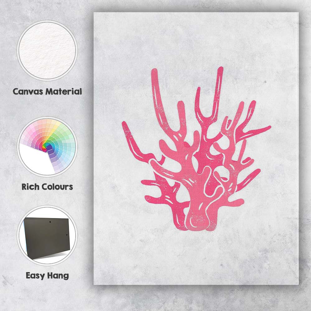 Pink Coral Reef Coastal Minimal Illustration Canvas Wall Art Print Decor Picture Ready to Hang