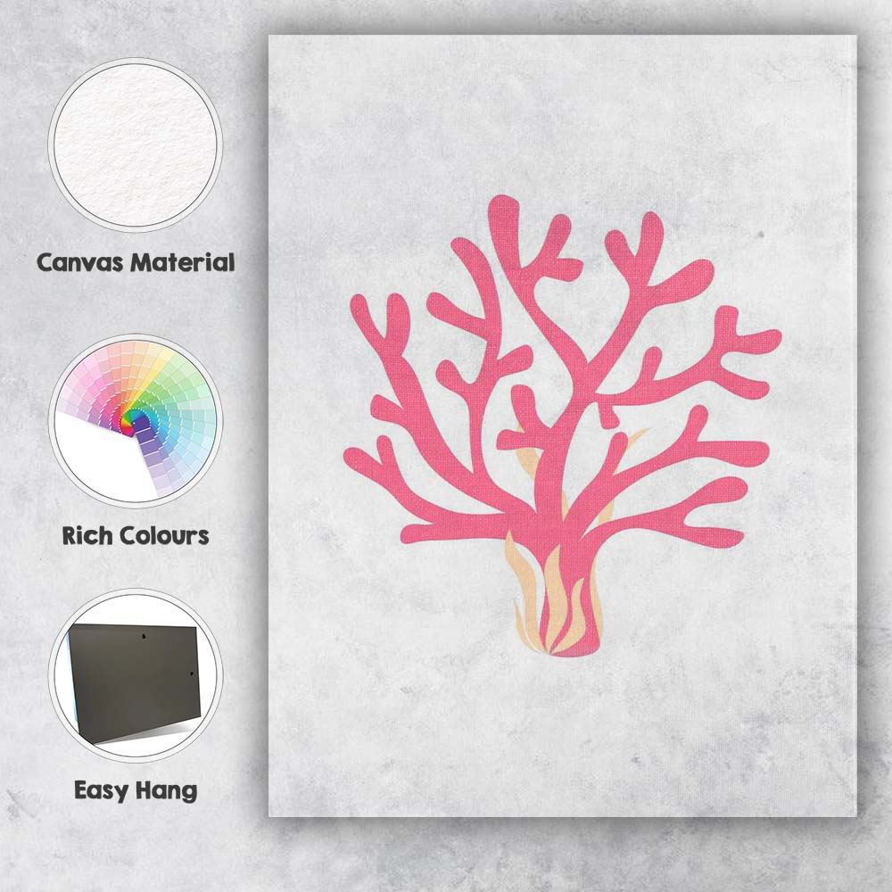 Pink Sea Coral Marine Coastal Illustration Canvas Wall Art Print Decor Picture Ready to Hang