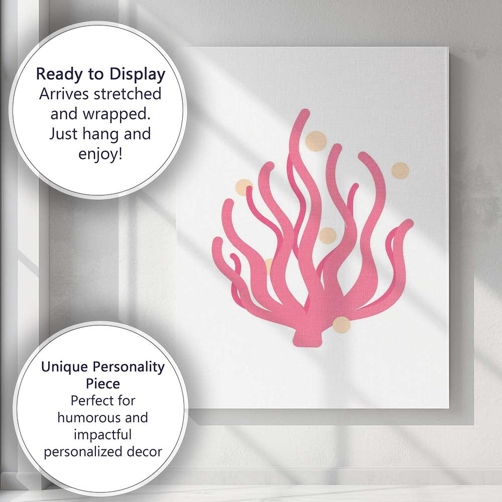 Pink Coral Seaweed Minimal Coastal Illustration Canvas Wall Art Print Decor Picture Ready to Hang