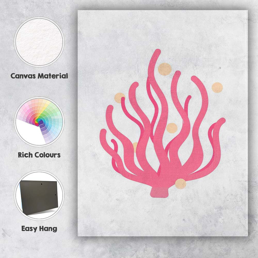 Pink Coral Seaweed Minimal Coastal Illustration Canvas Wall Art Print Decor Picture Ready to Hang