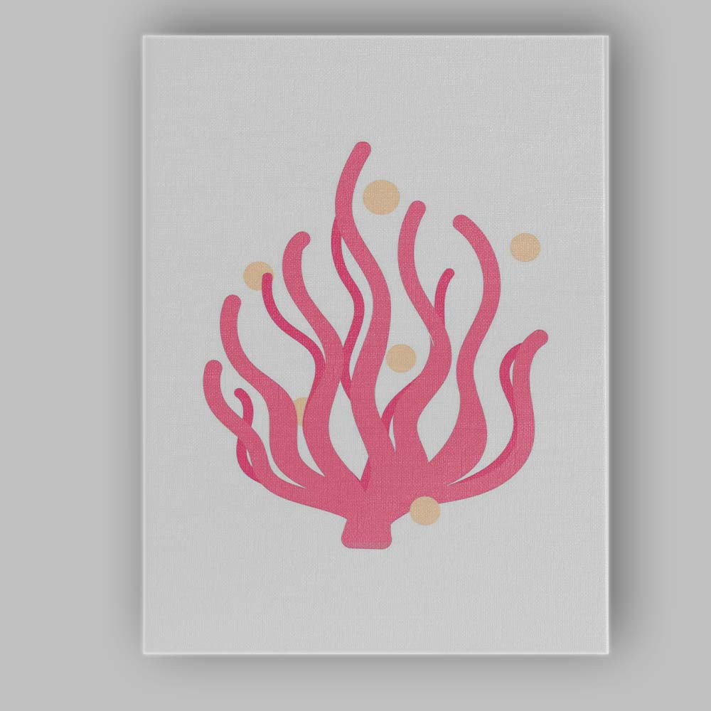 Pink Coral Seaweed Minimal Coastal Illustration Canvas Wall Art Print Decor Picture Ready to Hang
