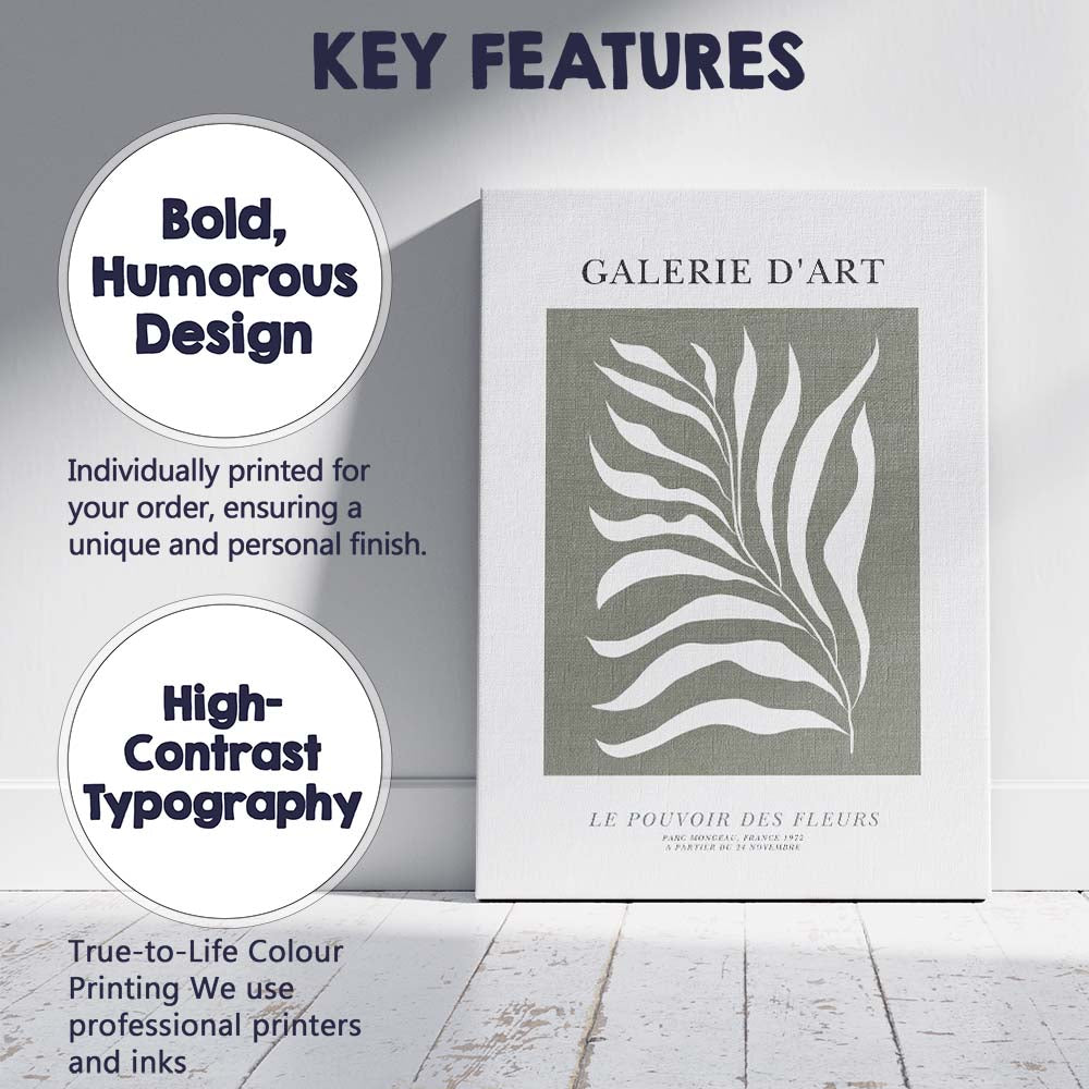 Minimal Sage Green Seaweed Botanical Gallery Poster Canvas Wall Art Print Decor Picture Ready to Hang