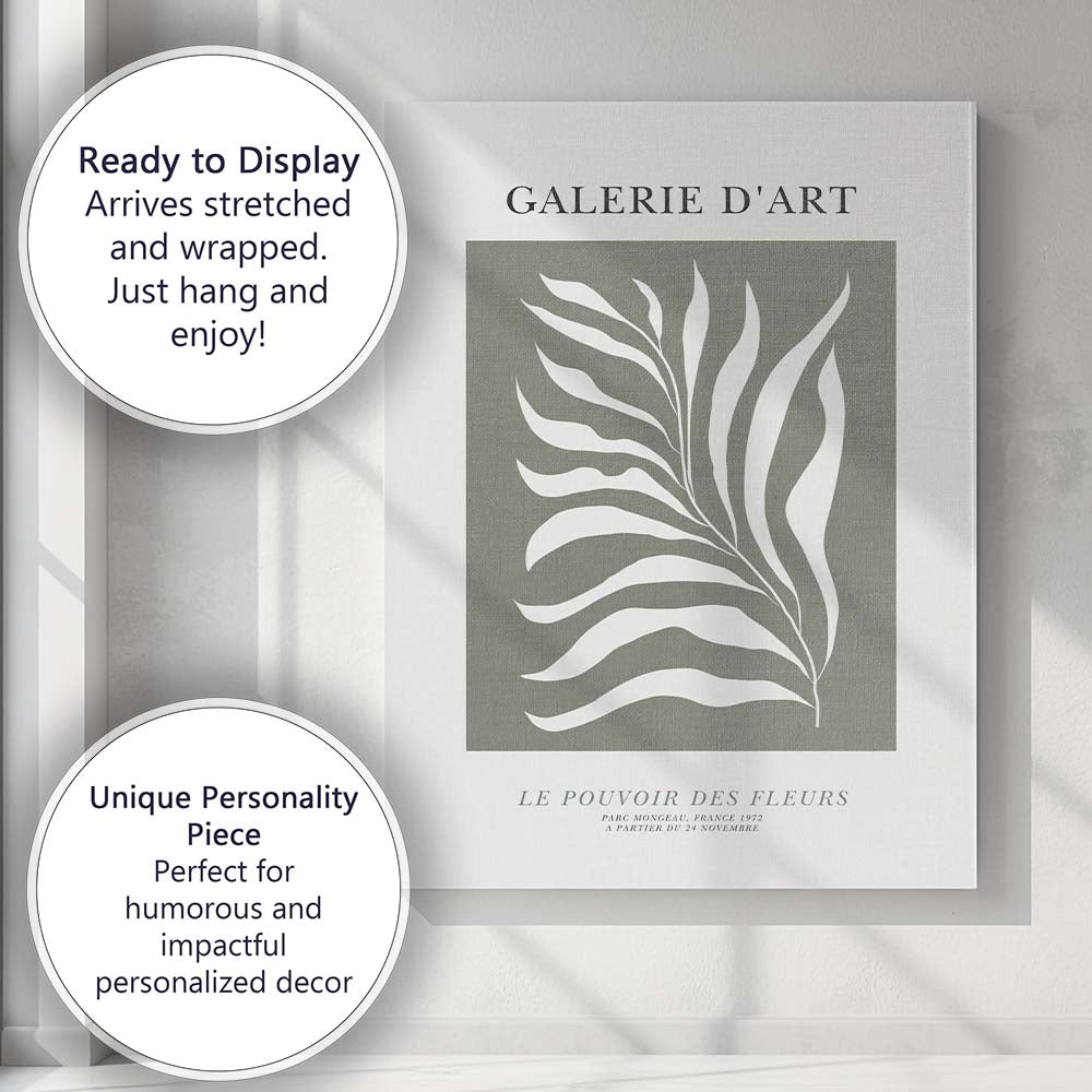 Minimal Sage Green Seaweed Botanical Gallery Poster Canvas Wall Art Print Decor Picture Ready to Hang