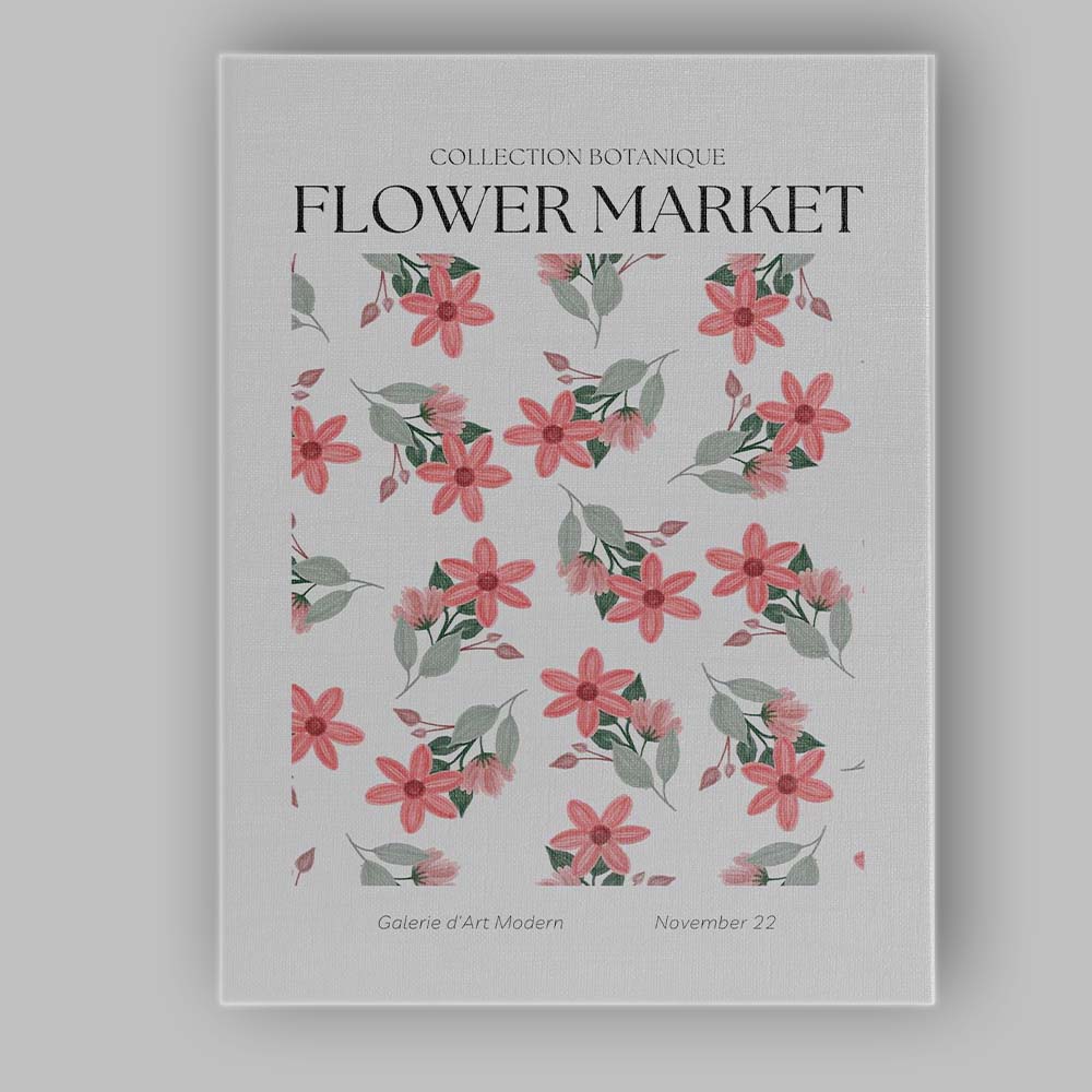 Coral Pink Floral Flower Market Botanical Poster Canvas Wall Art Print Decor Picture Ready to Hang
