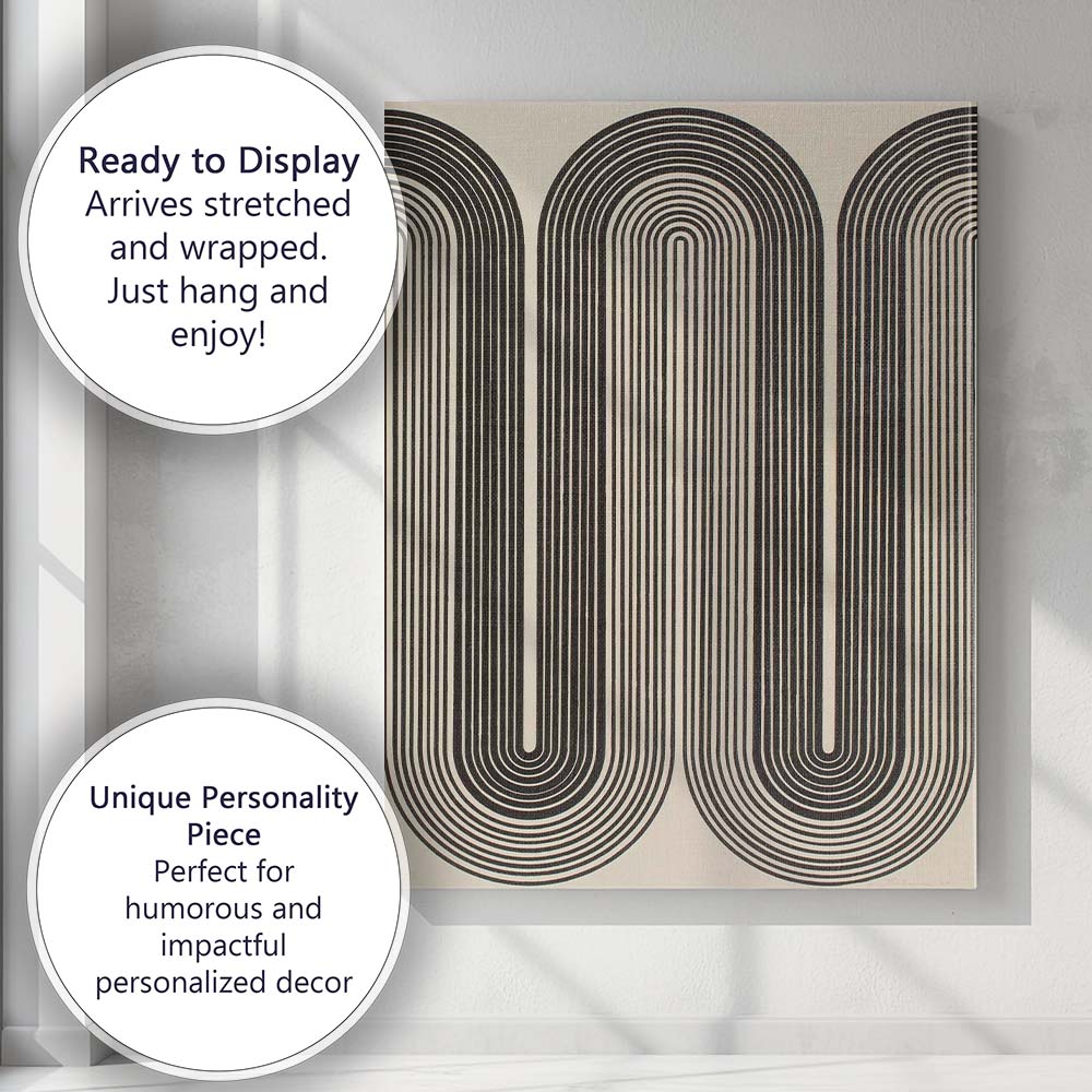 Black White Retro Geometric Arch Line Pattern Canvas Wall Art Print Decor Picture Ready to Hang