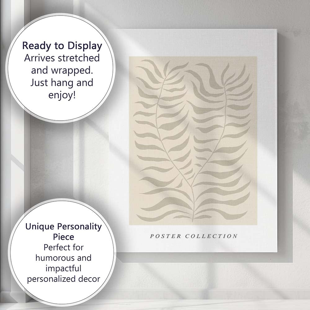 Minimal Beige Botanical Fern Leaf Poster Canvas Wall Art Print Decor Picture Ready to Hang