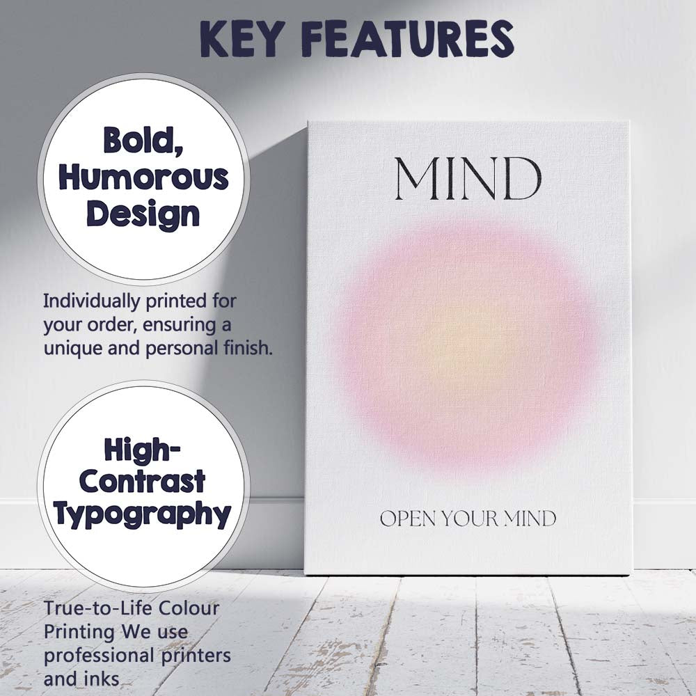 Minimal Mind Wellness Typography Gradient Poster Canvas Wall Art Print Decor Picture Ready to Hang