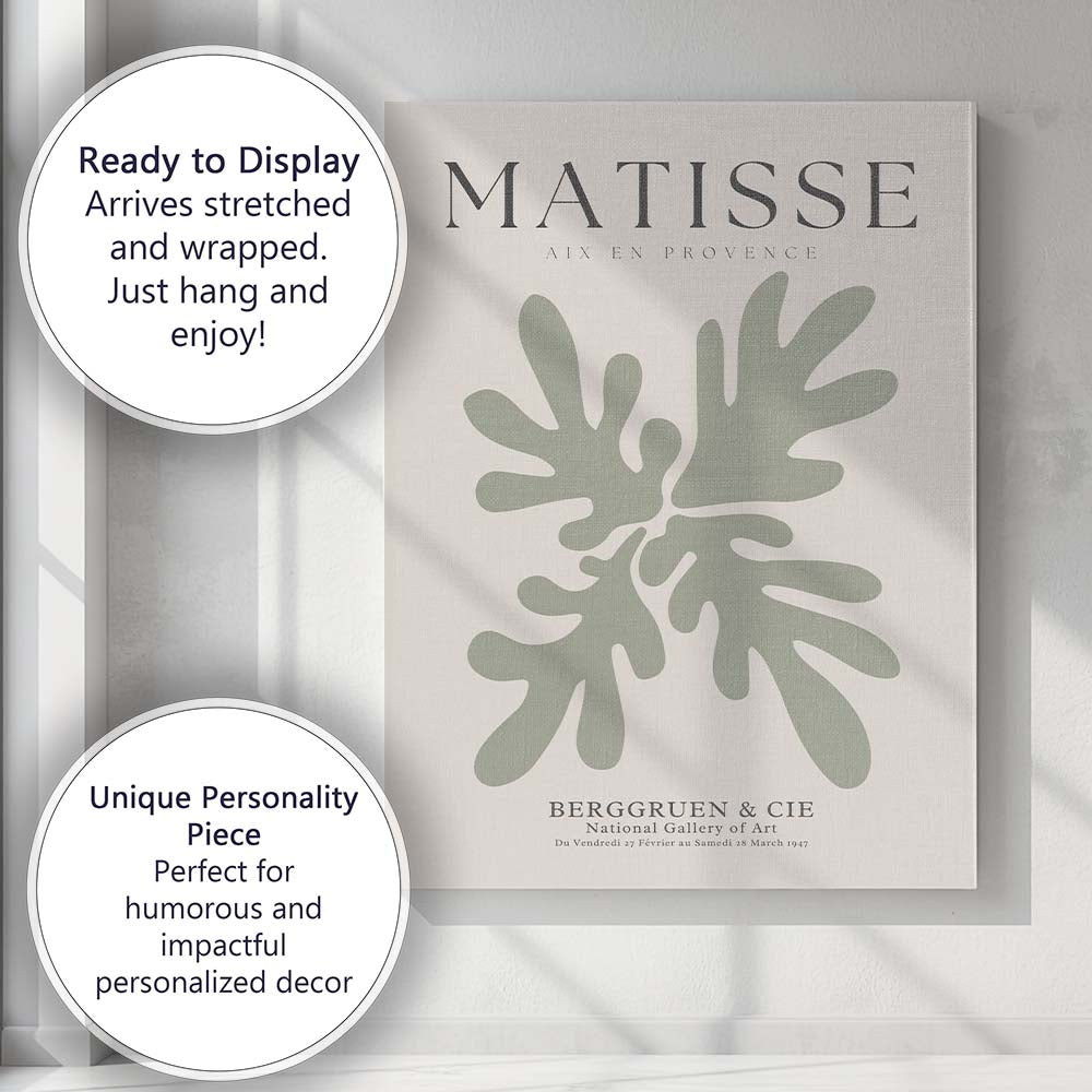 Sage Green Henri Matisse Botanical Leaf Cut Out Exhibition Poster Canvas Wall Art Print Decor Picture Ready to Hang
