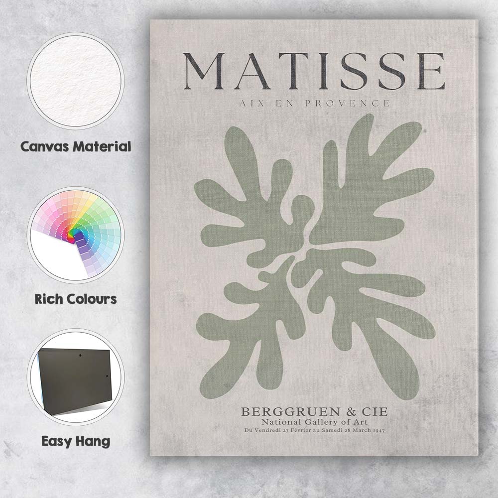 Sage Green Henri Matisse Botanical Leaf Cut Out Exhibition Poster Canvas Wall Art Print Decor Picture Ready to Hang