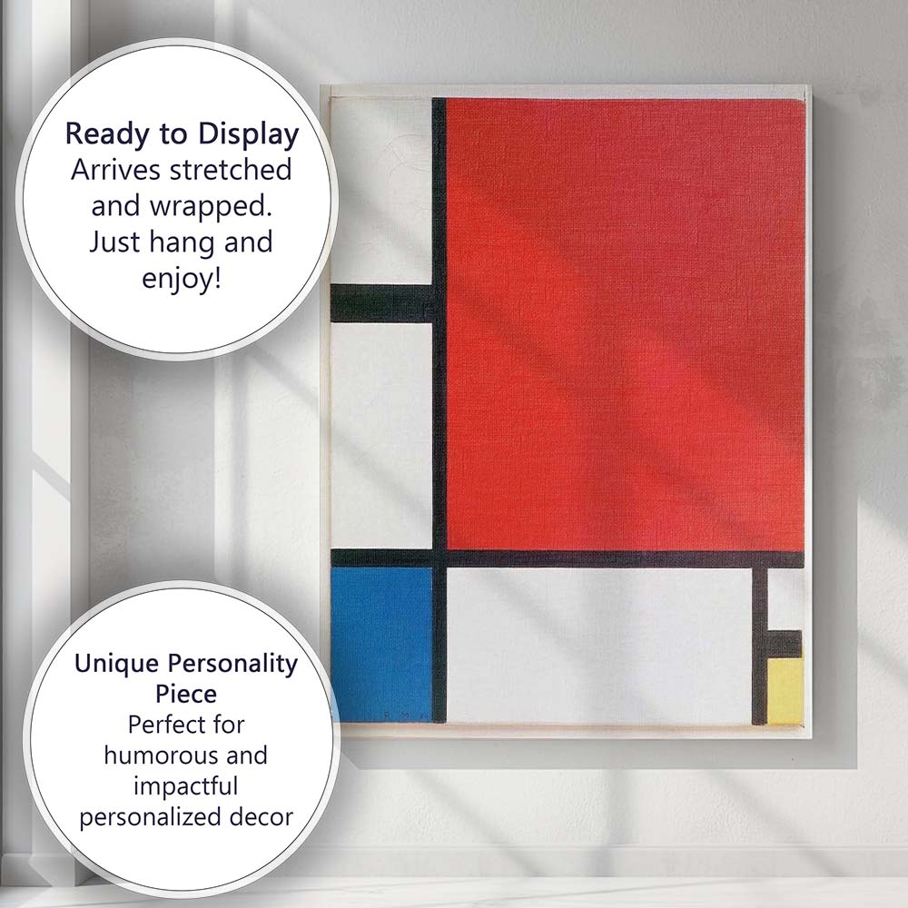 Abstract Red Blue Yellow Geometric Grid Minimalist De Stijl Canvas Wall Art Print Decor Picture Ready to Hang