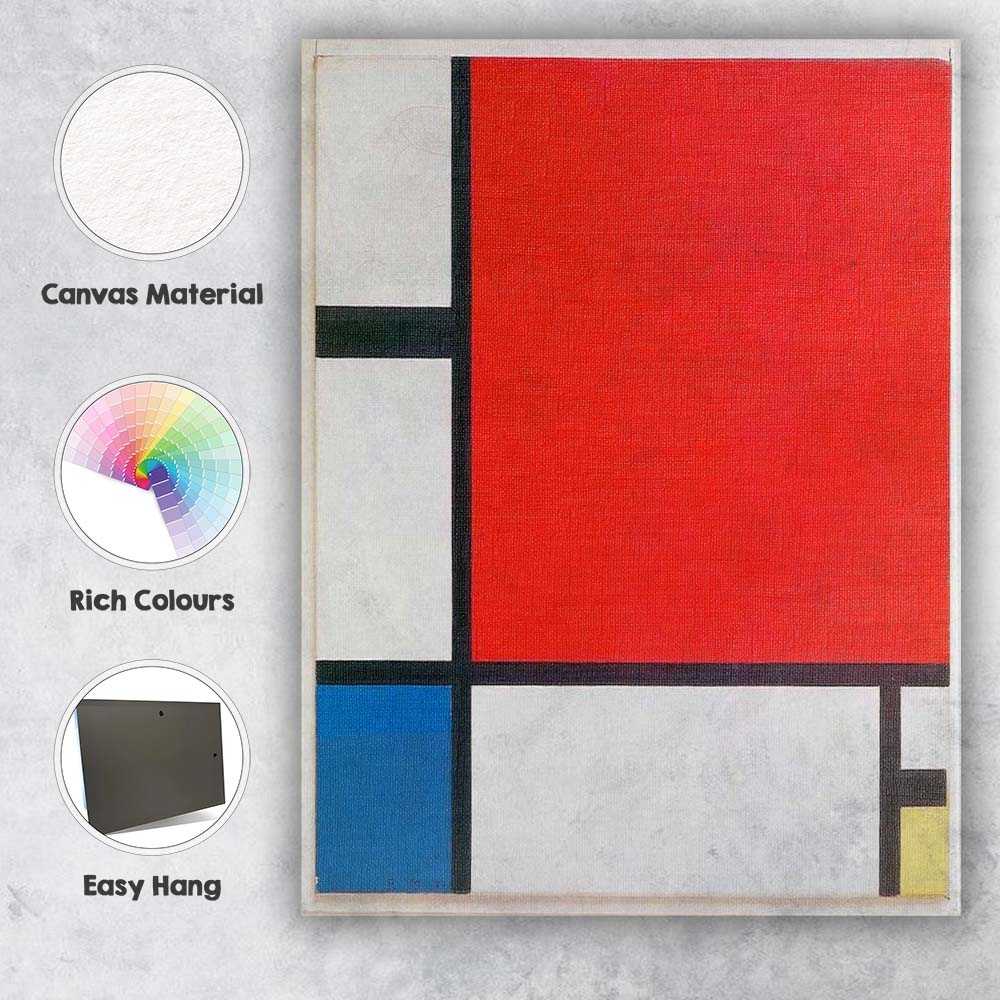 Abstract Red Blue Yellow Geometric Grid Minimalist De Stijl Canvas Wall Art Print Decor Picture Ready to Hang