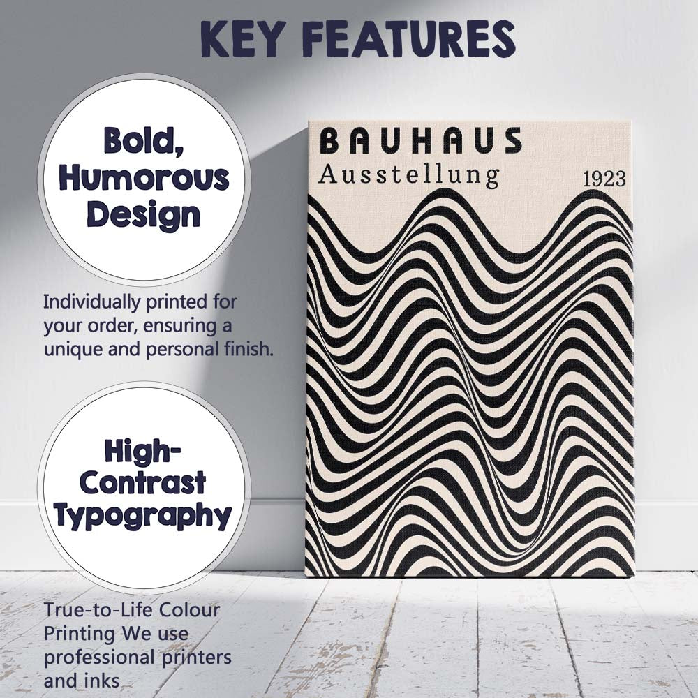 Black Cream Bauhaus Wavy Abstract Typography Poster Canvas Wall Art Print Decor Picture Ready to Hang