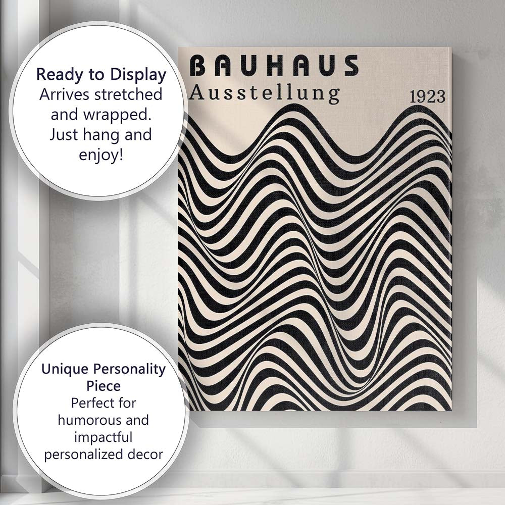 Black Cream Bauhaus Wavy Abstract Typography Poster Canvas Wall Art Print Decor Picture Ready to Hang