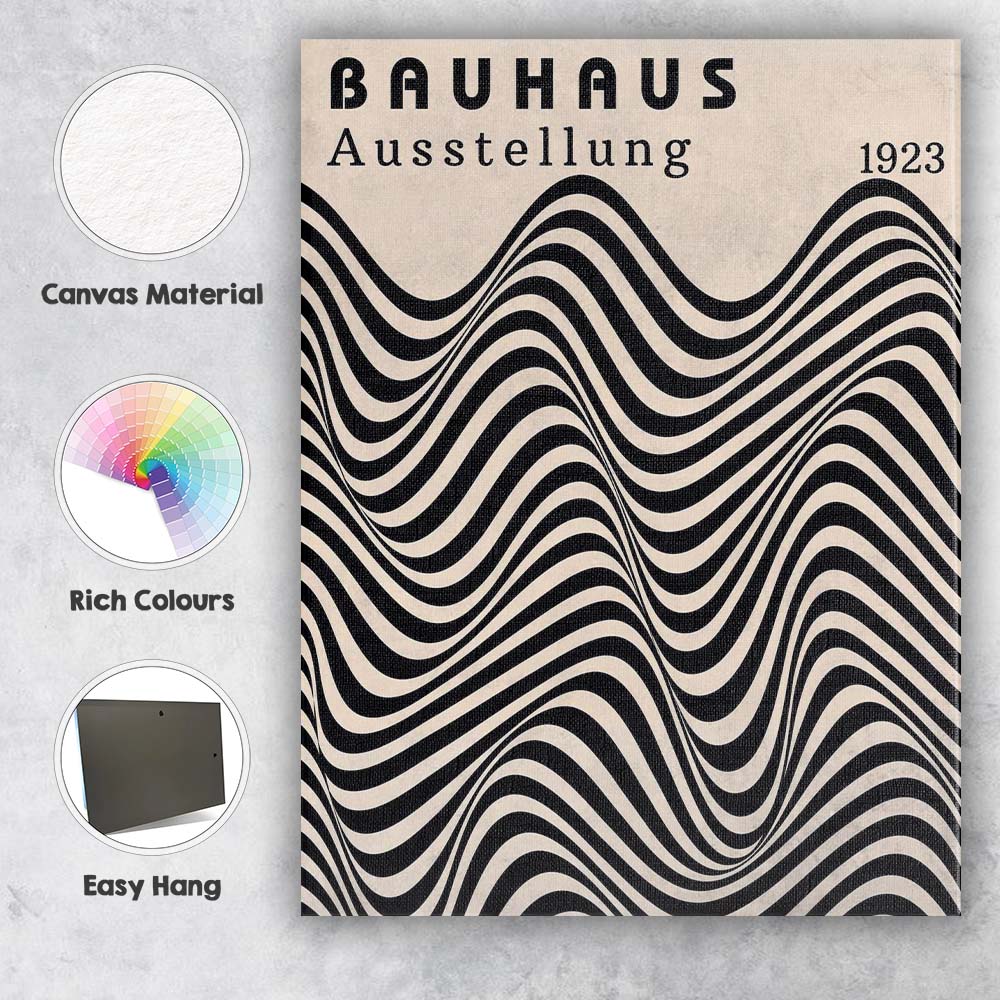 Black Cream Bauhaus Wavy Abstract Typography Poster Canvas Wall Art Print Decor Picture Ready to Hang