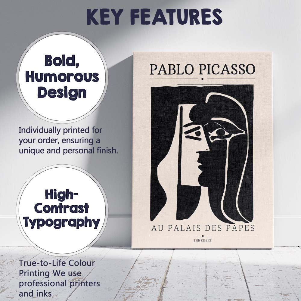 Monochrome Picasso Cubist Face Minimalist Exhibition Poster Canvas Wall Art Print Decor Picture Ready to Hang