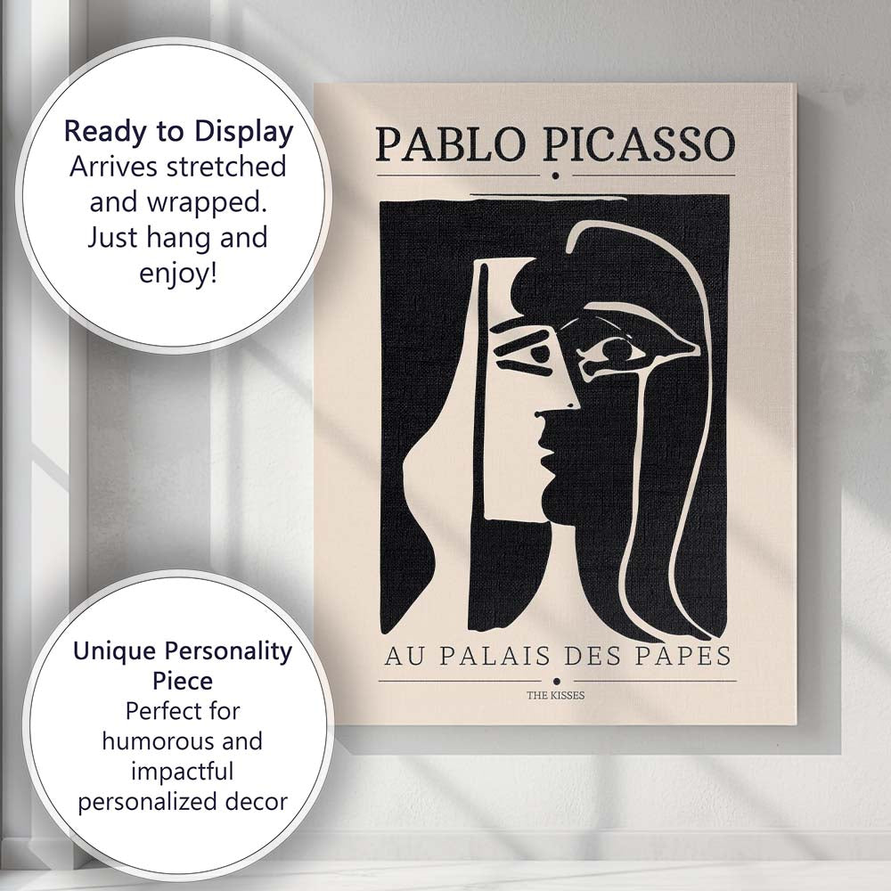 Monochrome Picasso Cubist Face Minimalist Exhibition Poster Canvas Wall Art Print Decor Picture Ready to Hang