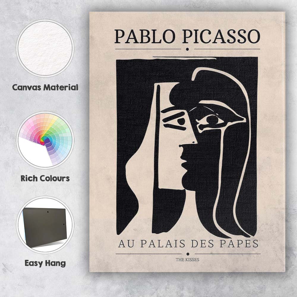 Monochrome Picasso Cubist Face Minimalist Exhibition Poster Canvas Wall Art Print Decor Picture Ready to Hang