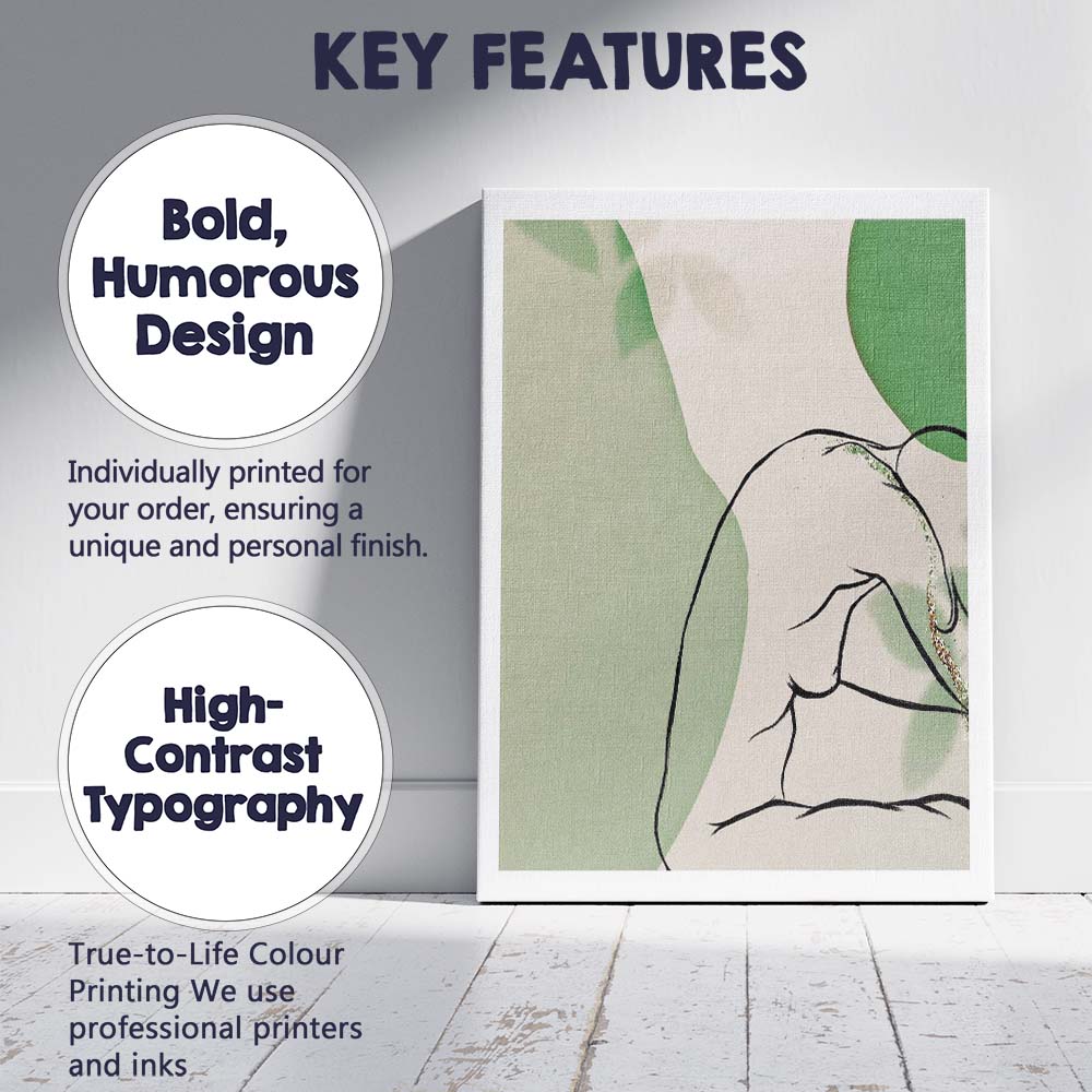 Soft Sage Green Abstract Female Figure Line Art Canvas Wall Art Print Decor Picture Ready to Hang