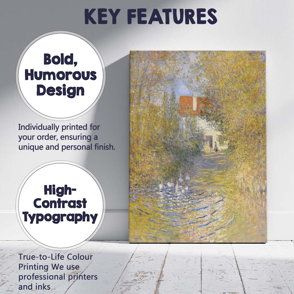 Claude Monet Autumn House Pond Impressionist Landscape Painting Canvas Wall Art Print Decor Picture Ready to Hang