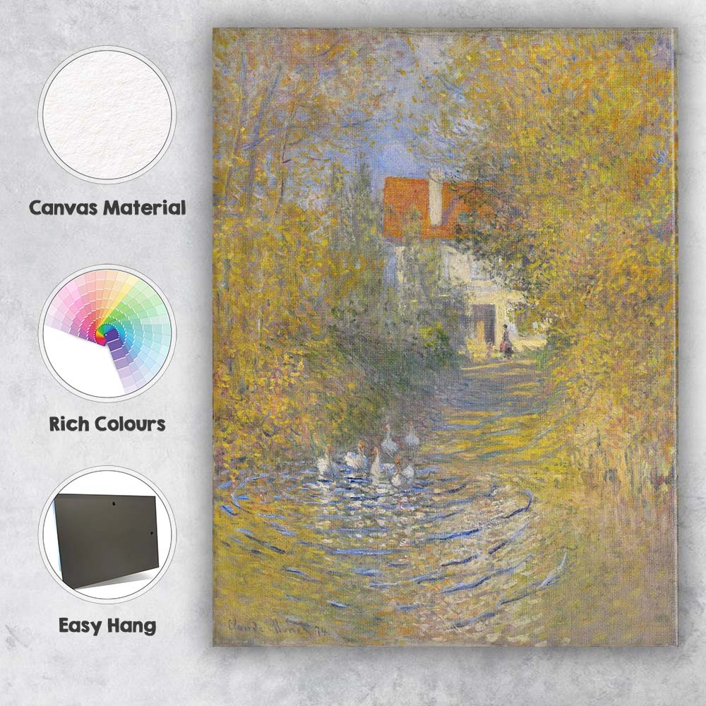 Claude Monet Autumn House Pond Impressionist Landscape Painting Canvas Wall Art Print Decor Picture Ready to Hang
