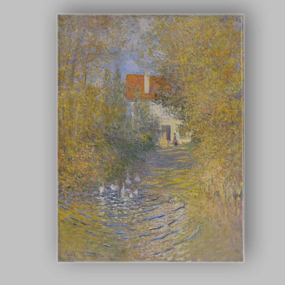 Claude Monet Autumn House Pond Impressionist Landscape Painting Canvas Wall Art Print Decor Picture Ready to Hang