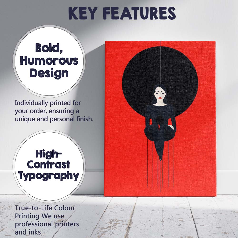 Minimalist Red Black Elegant Woman Contemporary Portrait Canvas Wall Art Print Decor Picture Ready to Hang