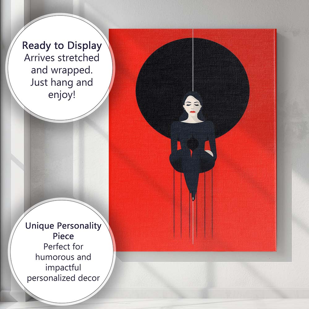 Minimalist Red Black Elegant Woman Contemporary Portrait Canvas Wall Art Print Decor Picture Ready to Hang