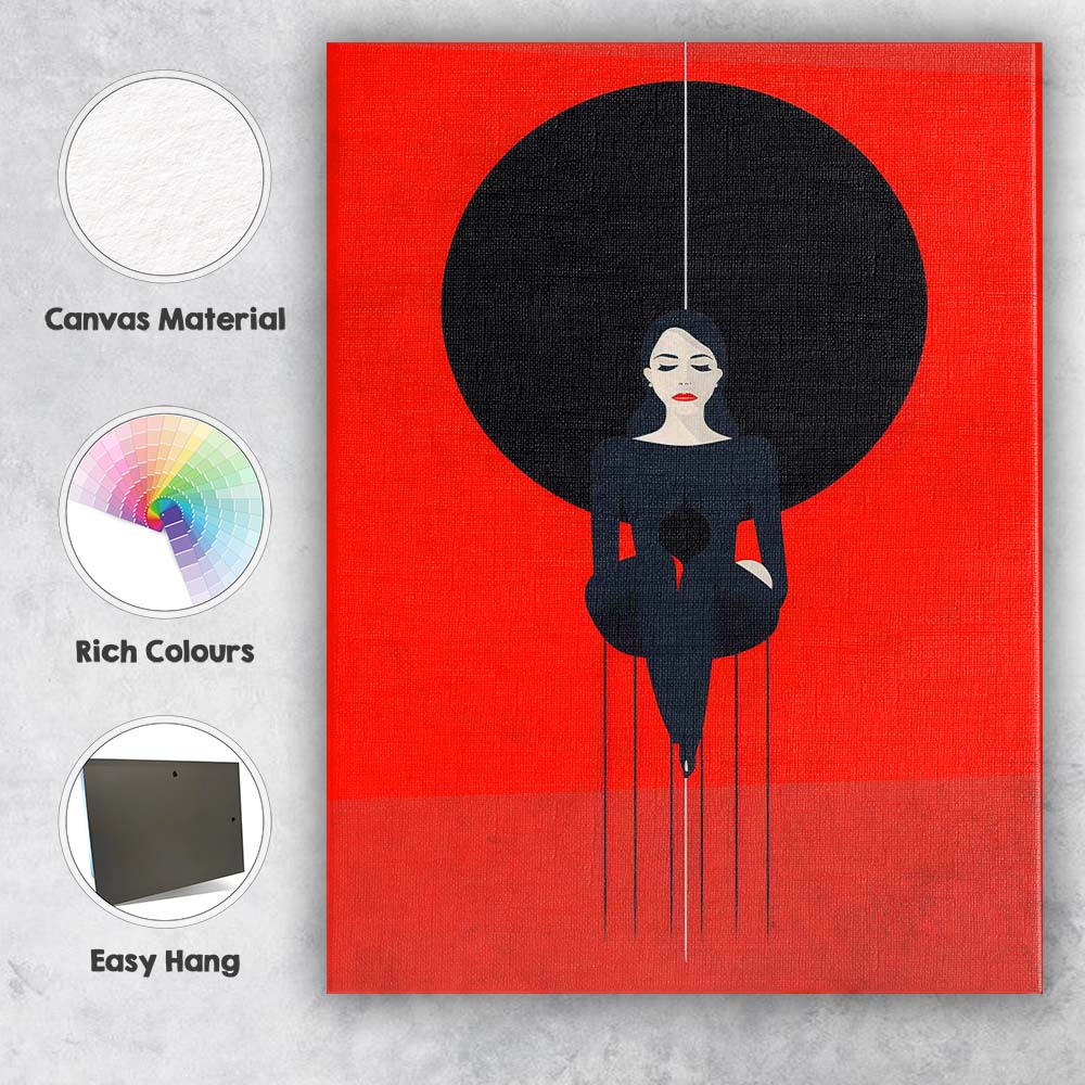 Minimalist Red Black Elegant Woman Contemporary Portrait Canvas Wall Art Print Decor Picture Ready to Hang