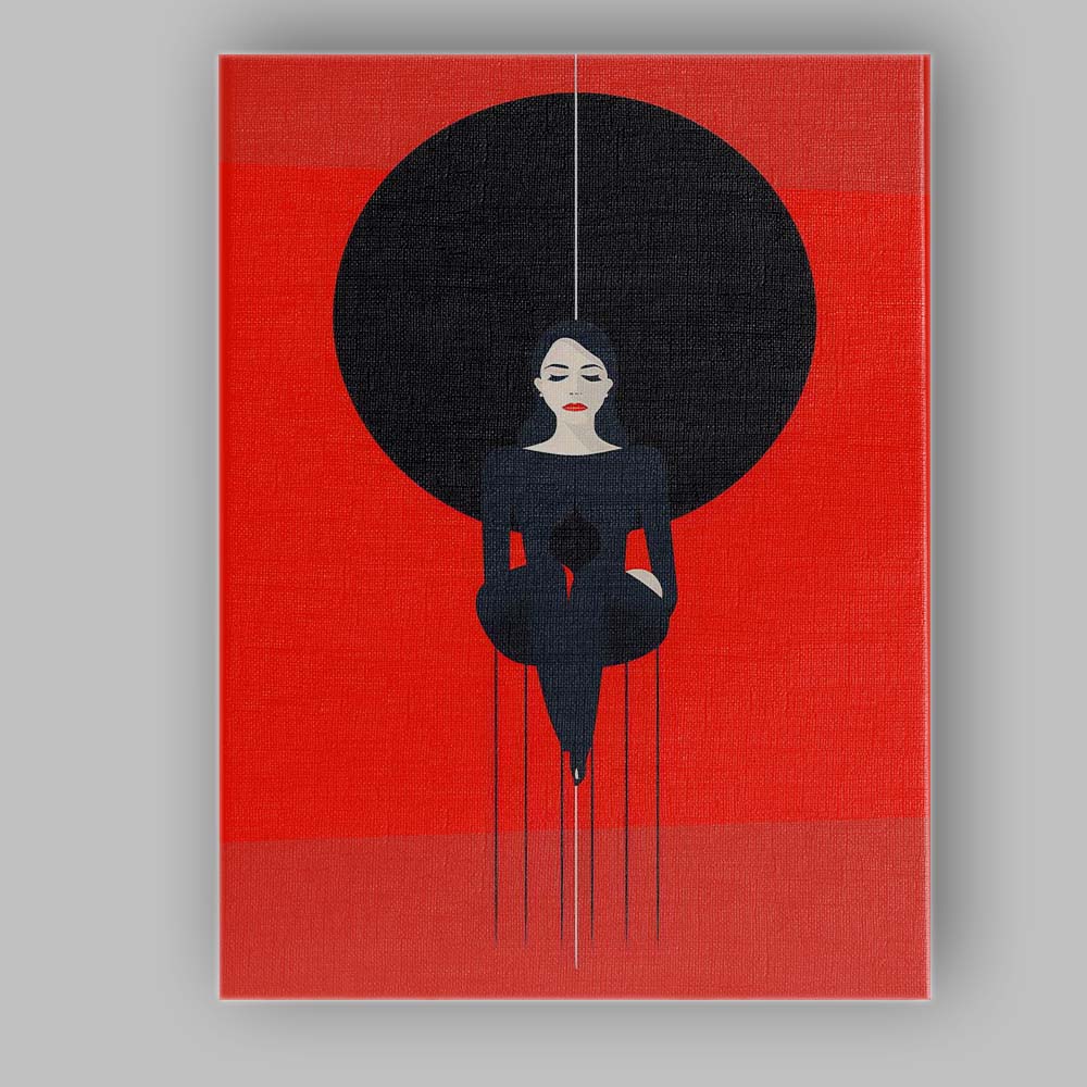 Minimalist Red Black Elegant Woman Contemporary Portrait Canvas Wall Art Print Decor Picture Ready to Hang