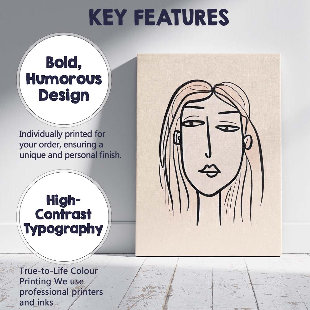 Minimalist Continuous Line Female Portrait Abstract Face Canvas Wall Art Print Decor Picture Ready to Hang