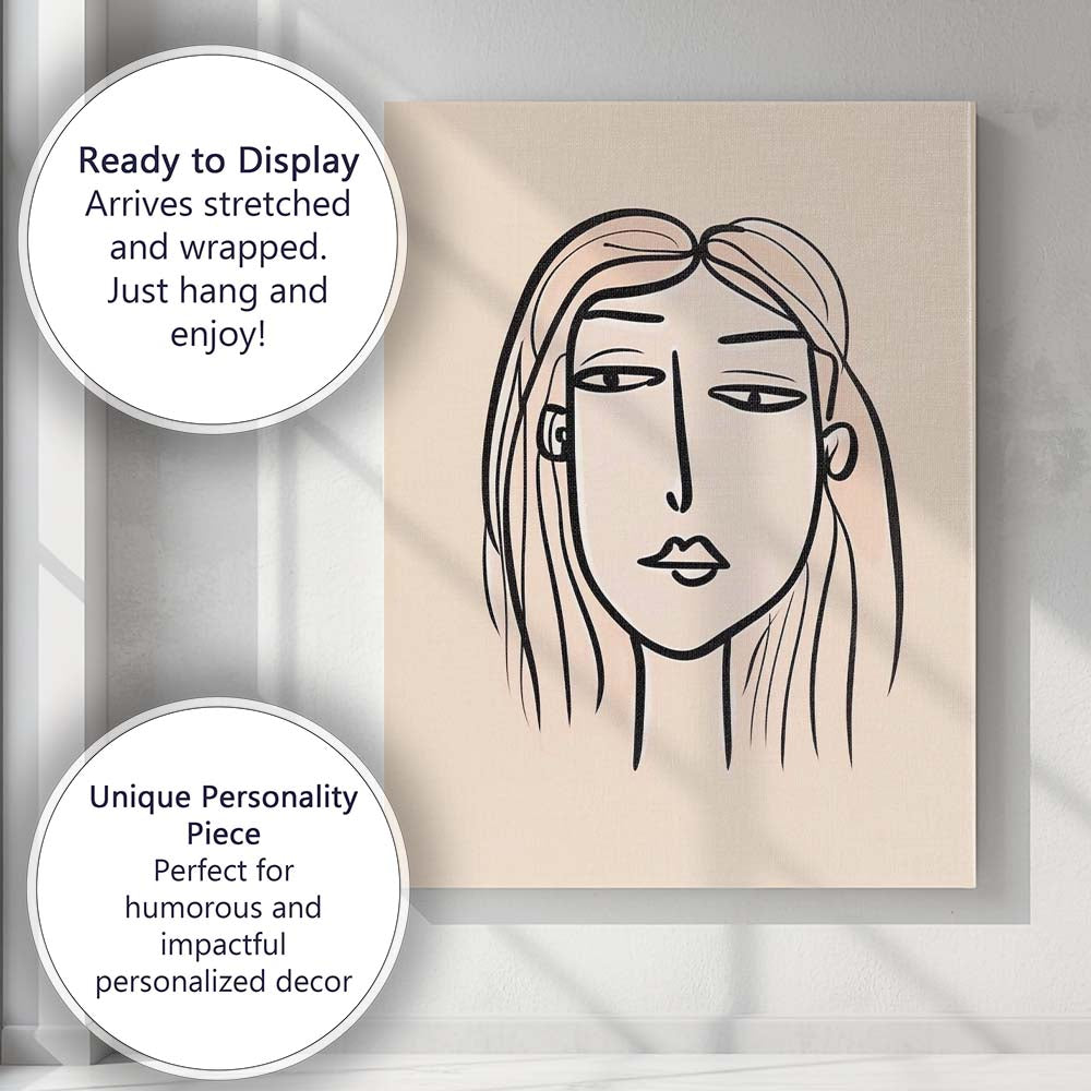 Minimalist Continuous Line Female Portrait Abstract Face Canvas Wall Art Print Decor Picture Ready to Hang