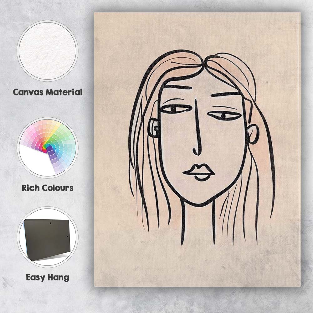 Minimalist Continuous Line Female Portrait Abstract Face Canvas Wall Art Print Decor Picture Ready to Hang