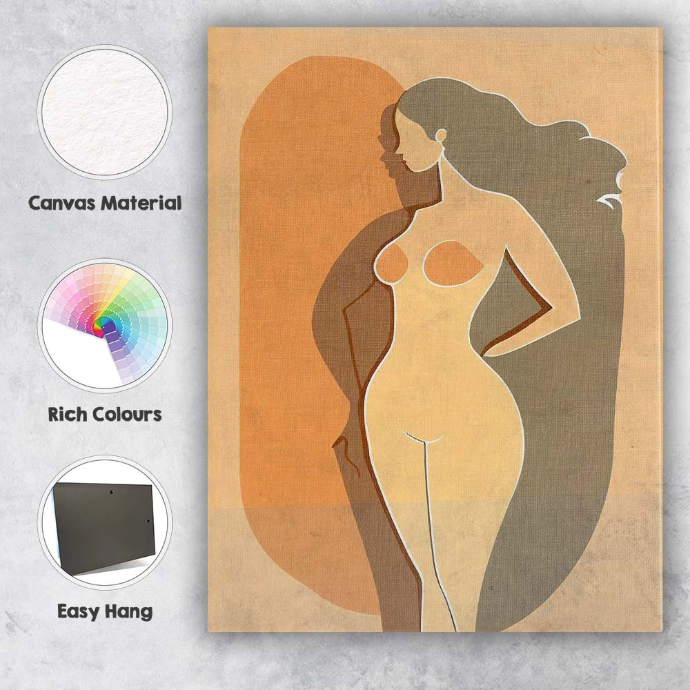 Minimalist Nude Female Side Profile Abstract Silhouette Canvas Wall Art Print Decor Picture Ready to Hang