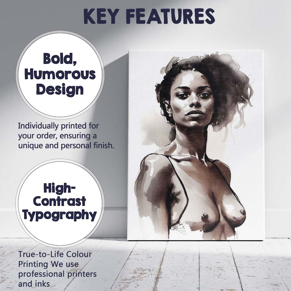 Monochrome Watercolour Female Portrait Contemporary Fashion Canvas Wall Art Print Decor Picture Ready to Hang