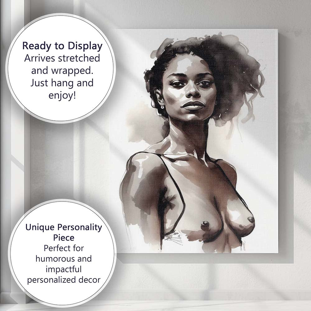 Monochrome Watercolour Female Portrait Contemporary Fashion Canvas Wall Art Print Decor Picture Ready to Hang
