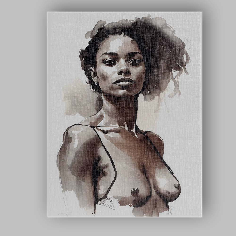Monochrome Watercolour Female Portrait Contemporary Fashion Canvas Wall Art Print Decor Picture Ready to Hang