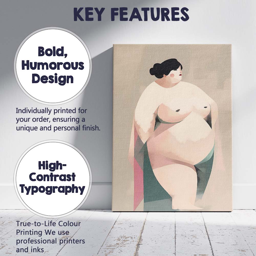 Abstract Curvy Woman Seated Modern Body Positive Illustration Canvas Wall Art Print Decor Picture Ready to Hang