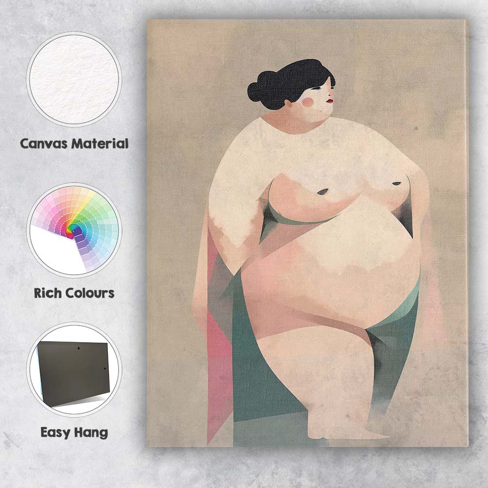 Abstract Curvy Woman Seated Modern Body Positive Illustration Canvas Wall Art Print Decor Picture Ready to Hang