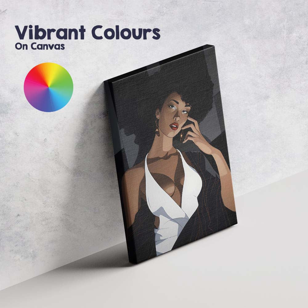 Elegant Afro Woman Fashion Portrait Contemporary Illustration Canvas Wall Art Print Decor Picture Ready to Hang