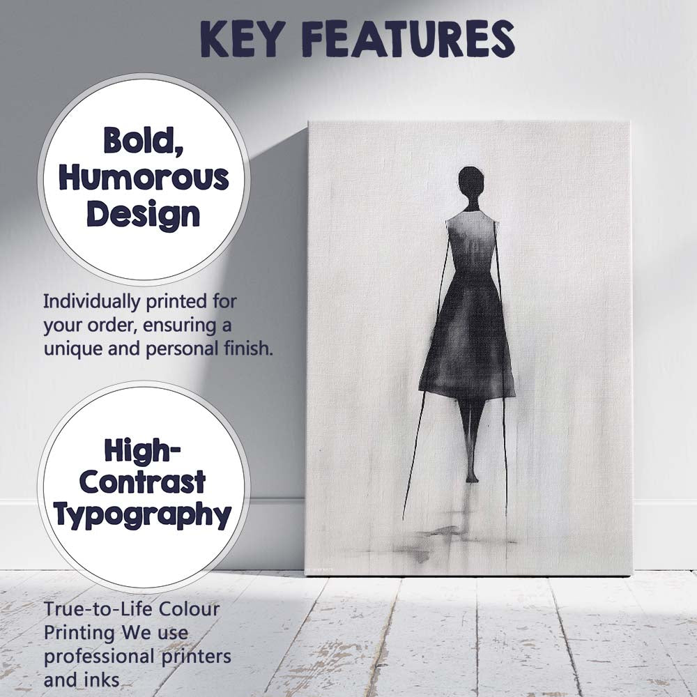 Minimalist Black Dress Fashion Figure Watercolour Silhouette Canvas Wall Art Print Decor Picture Ready to Hang