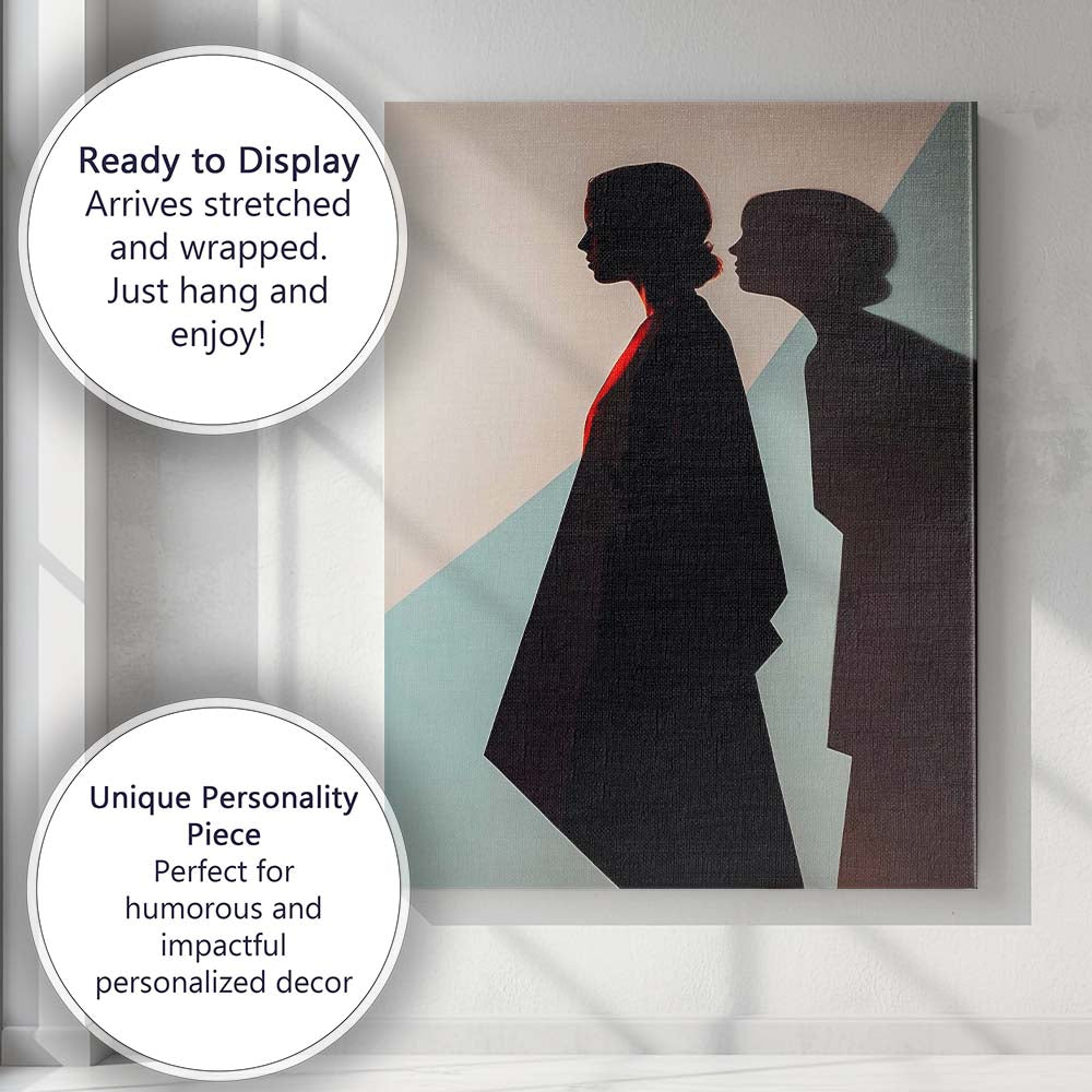 Moody Female Silhouette With Shadow Contemporary Portrait Canvas Wall Art Print Decor Picture Ready to Hang