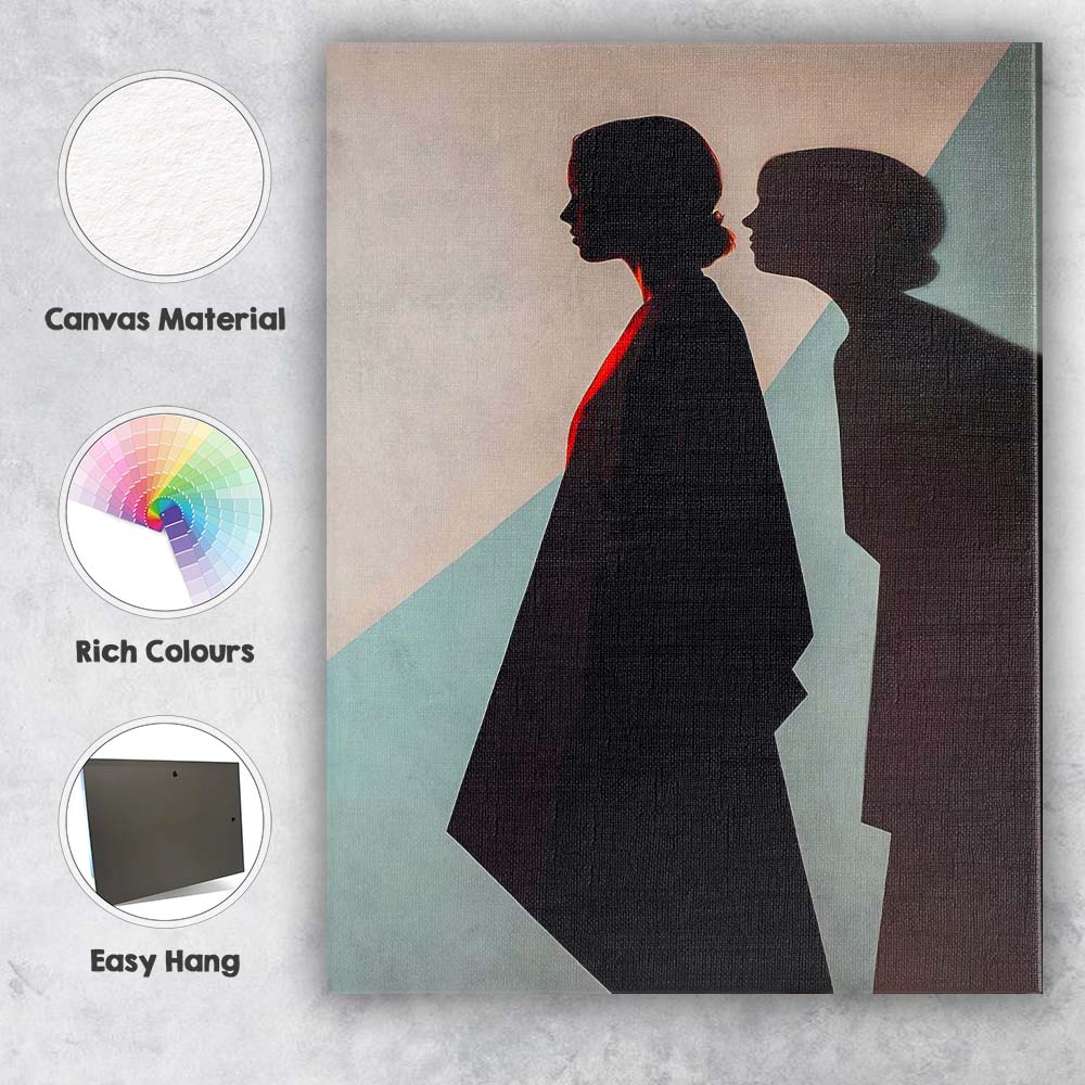 Moody Female Silhouette With Shadow Contemporary Portrait Canvas Wall Art Print Decor Picture Ready to Hang