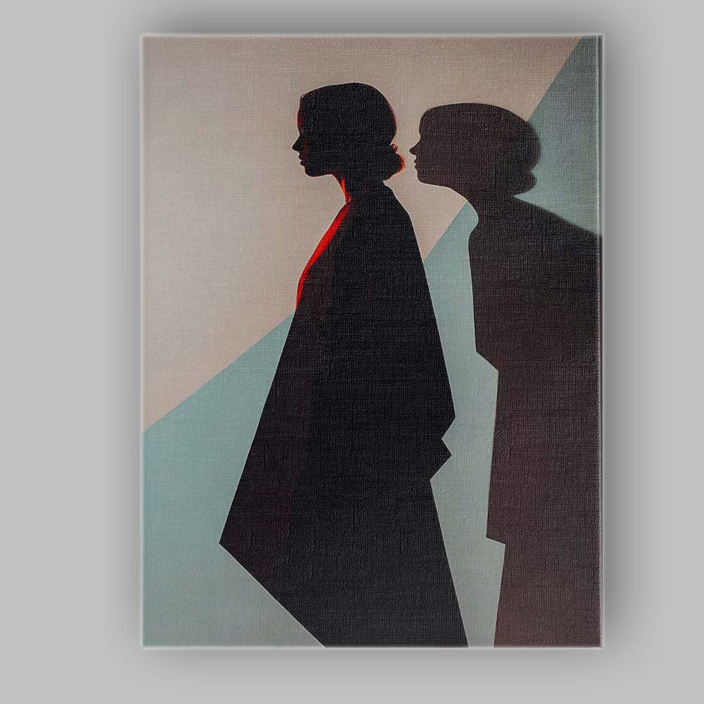 Moody Female Silhouette With Shadow Contemporary Portrait Canvas Wall Art Print Decor Picture Ready to Hang